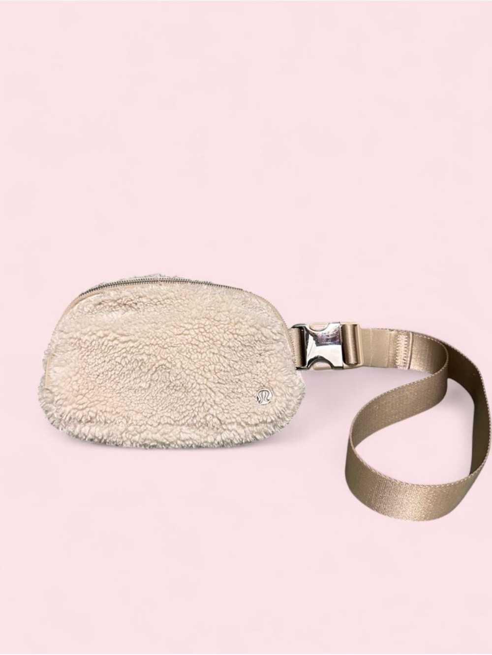 lululemon athletica Cream Sherpa Crossbody Belt Bag with Tan Strap